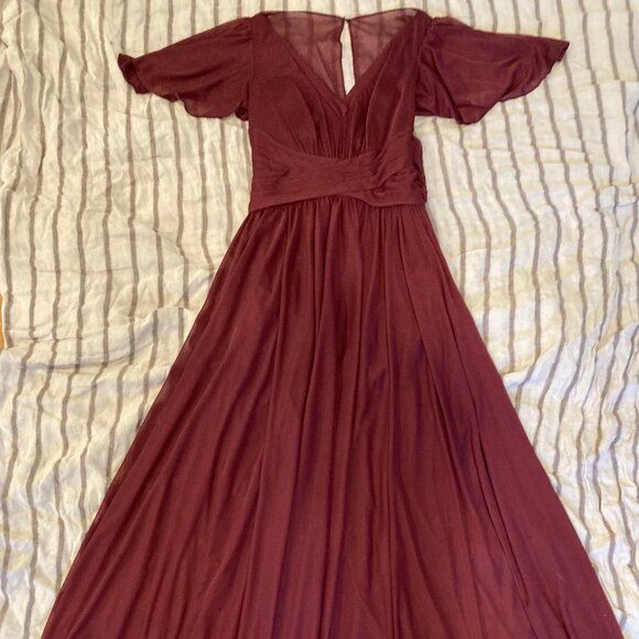 Floor Lenth Flutter Sleeve Crisscross Mesh Dress-DB Celebrate - Picture 1 of 14